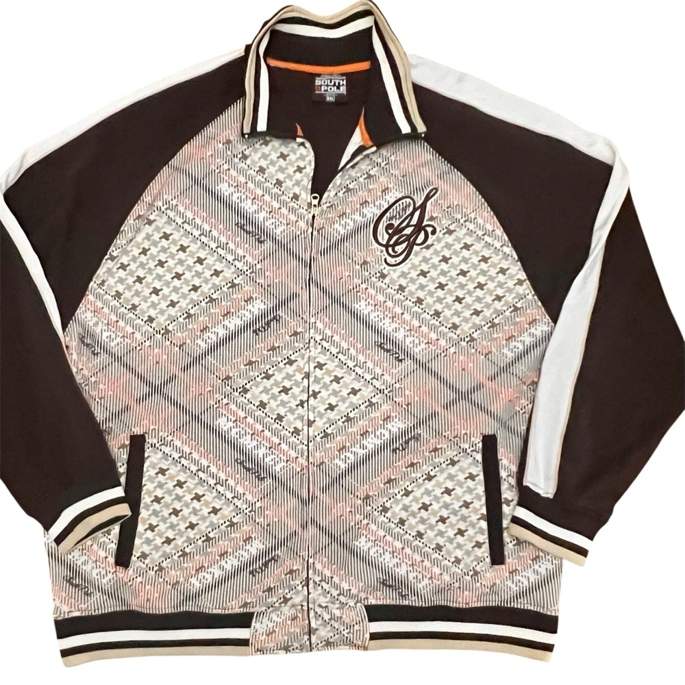 South Pole Varsity Track Jacket Full Zip Brown Logo Men’s 2XL Vintage Y2K Hiphop